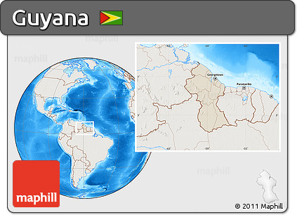 Shaded Relief Location Map of Guyana, lighten, land only