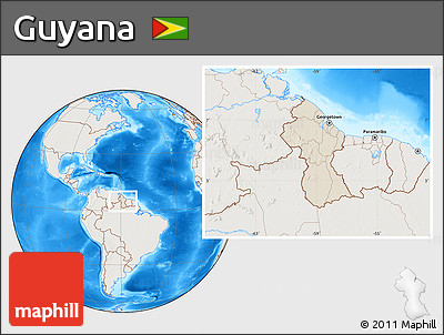 Shaded Relief Location Map of Guyana, lighten, land only