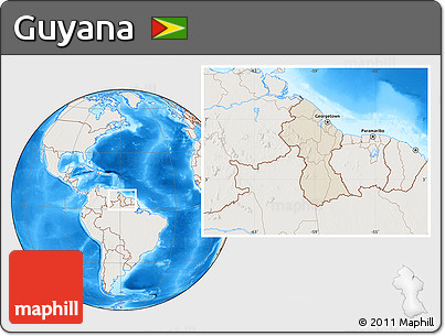 Shaded Relief Location Map of Guyana, lighten, land only
