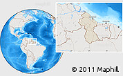 Shaded Relief Location Map of Guyana, lighten, semi-desaturated, land only
