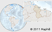 Shaded Relief Location Map of Guyana, lighten, semi-desaturated