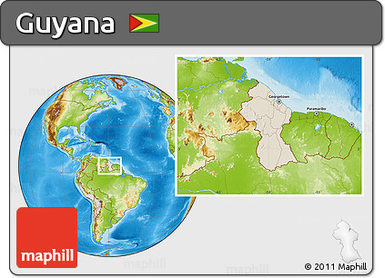 Shaded Relief Location Map of Guyana, physical outside