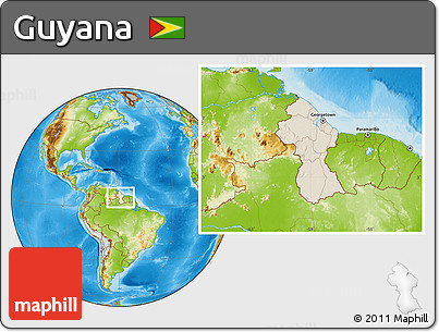 Shaded Relief Location Map of Guyana, physical outside