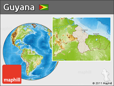Shaded Relief Location Map of Guyana, physical outside