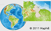 Shaded Relief Location Map of Guyana, physical outside