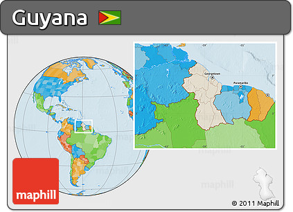 Shaded Relief Location Map of Guyana, political outside