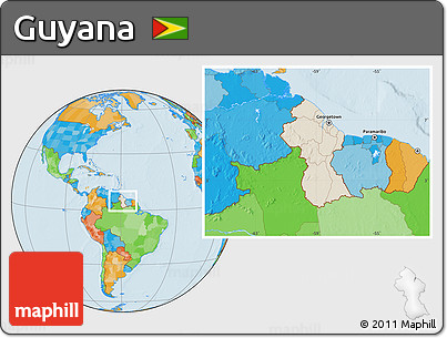 Shaded Relief Location Map of Guyana, political outside