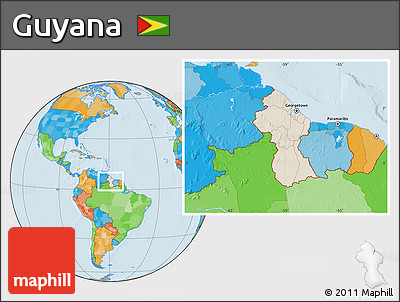 Shaded Relief Location Map of Guyana, political outside