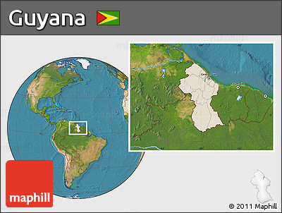 Shaded Relief Location Map of Guyana, satellite outside