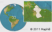 Shaded Relief Location Map of Guyana, satellite outside