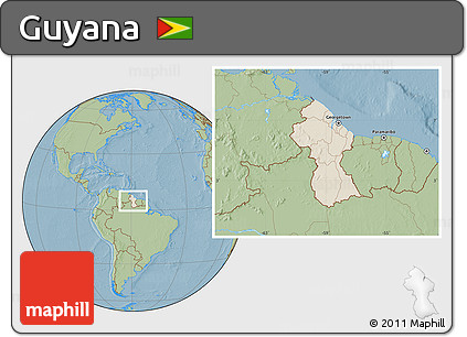 Shaded Relief Location Map of Guyana, savanna style outside, hill shading