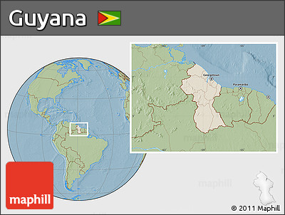 Shaded Relief Location Map of Guyana, savanna style outside, hill shading