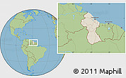 Shaded Relief Location Map of Guyana, savanna style outside