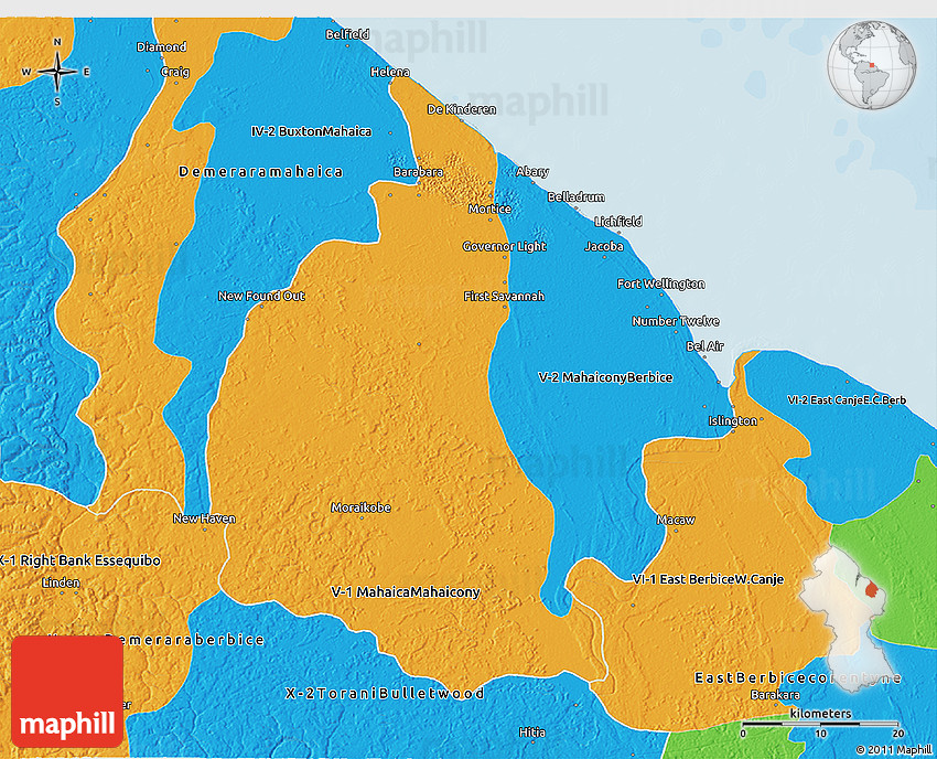 Political 3D Map of Mahaica/berbice