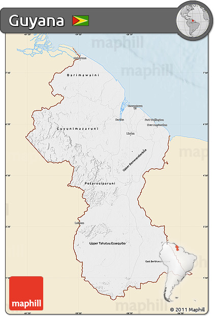 Classic Style Map of Guyana, single color outside