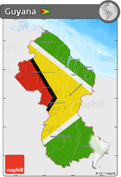 Flag Map of Guyana, single color outside, bathymetry sea