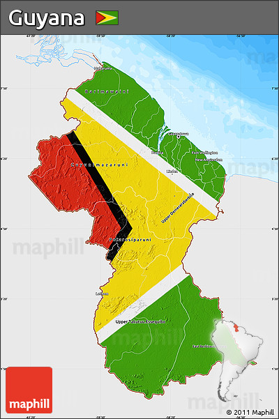 Flag Map of Guyana, single color outside, bathymetry sea