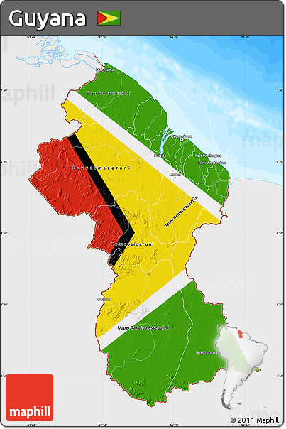Flag Map of Guyana, single color outside, bathymetry sea