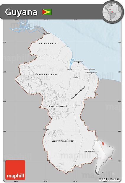 Gray Map of Guyana, single color outside