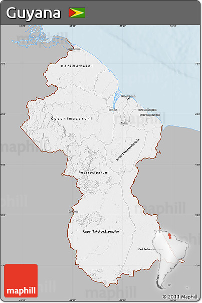 Gray Map of Guyana, single color outside