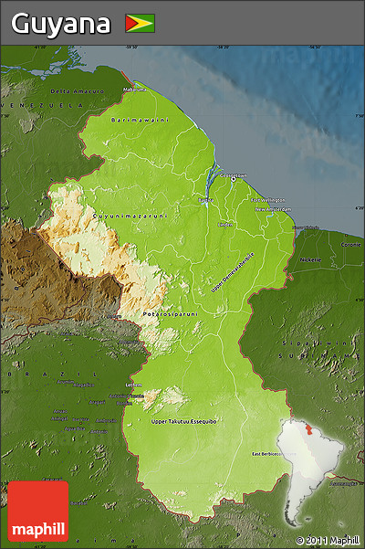 Physical Map of Guyana, darken