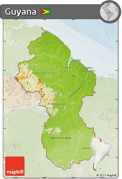Physical Map of Guyana, lighten