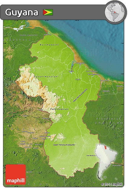 Physical Map of Guyana, satellite outside