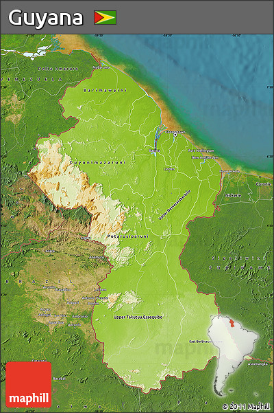Physical Map of Guyana, satellite outside