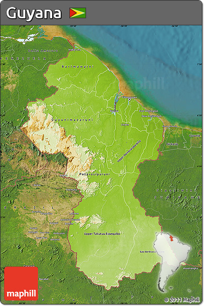 Physical Map of Guyana, satellite outside