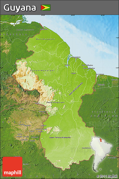 Physical Map of Guyana, satellite outside, shaded relief sea
