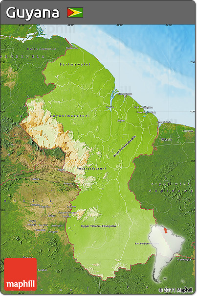 Physical Map of Guyana, satellite outside, shaded relief sea