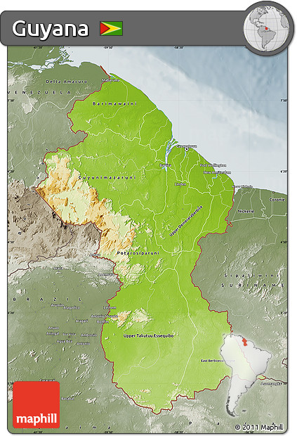Physical Map of Guyana, semi-desaturated
