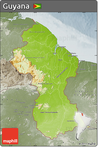 Physical Map of Guyana, semi-desaturated