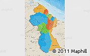 Political Map of Guyana, shaded relief outside, bathymetry sea