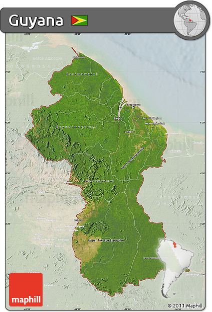 Satellite Map of Guyana, lighten
