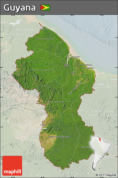 Satellite Map of Guyana, lighten