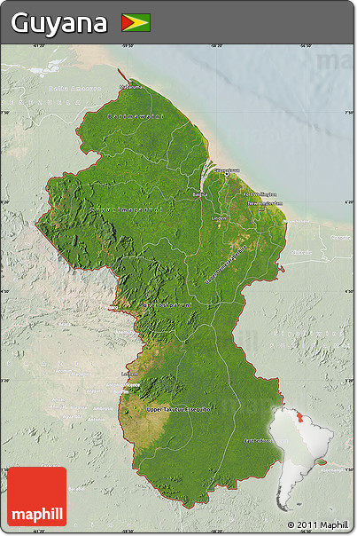 Satellite Map of Guyana, lighten