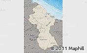 Shaded Relief Map of Guyana, darken, semi-desaturated, land only
