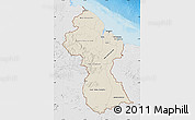 Shaded Relief Map of Guyana, lighten, desaturated, land only