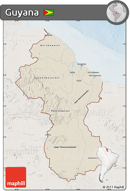 Shaded Relief Map of Guyana, lighten