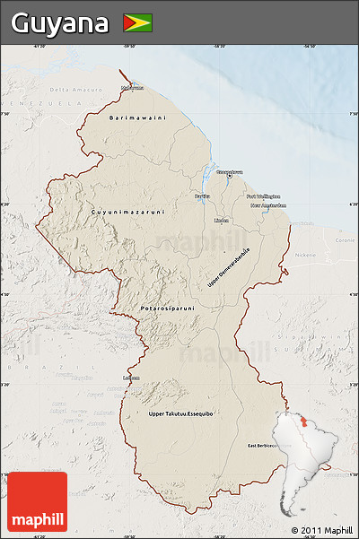 Shaded Relief Map of Guyana, lighten