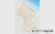 Shaded Relief Map of Guyana, lighten, semi-desaturated, land only