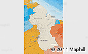 Shaded Relief Map of Guyana, political outside