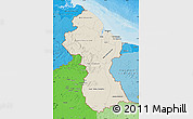 Shaded Relief Map of Guyana, political shades outside