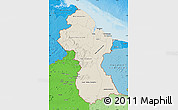 Shaded Relief Map of Guyana, political shades outside, shaded relief sea