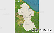 Shaded Relief Map of Guyana, satellite outside