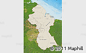 Shaded Relief Map of Guyana, satellite outside, shaded relief sea