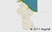 Shaded Relief Map of Guyana, single color outside, satellite sea