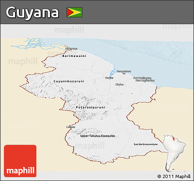 Classic Style Panoramic Map of Guyana, single color outside