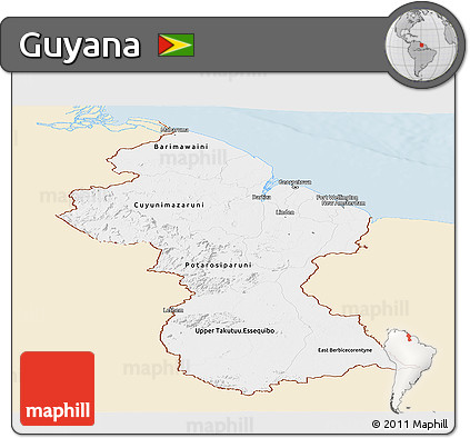 Classic Style Panoramic Map of Guyana, single color outside